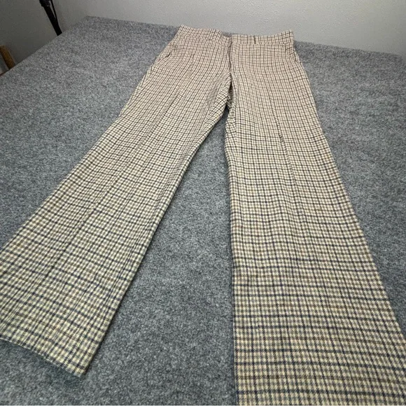 VTG Pendleton Wool Pants 32x29 60s 70s Beige Blue Plaid Check Trousers USA Made - Picture 3 of 16